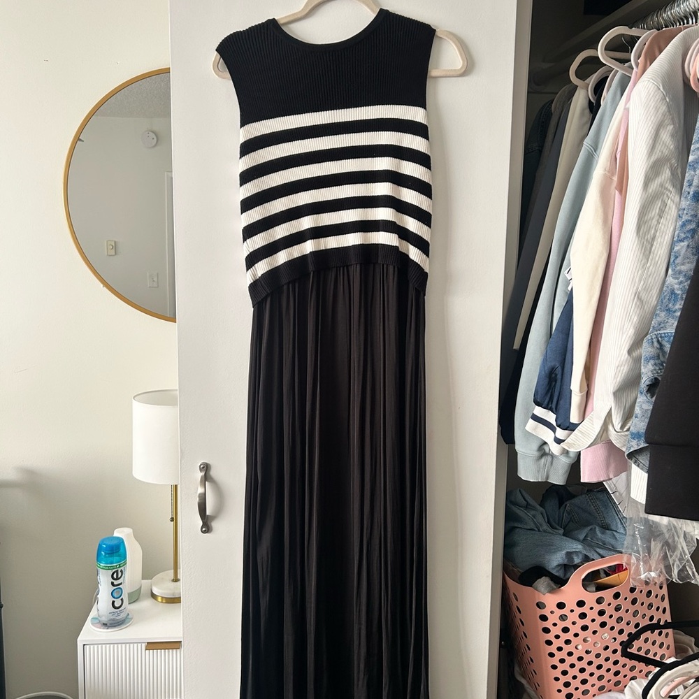 Lucky Brand Black and White Striped Maxi Dress